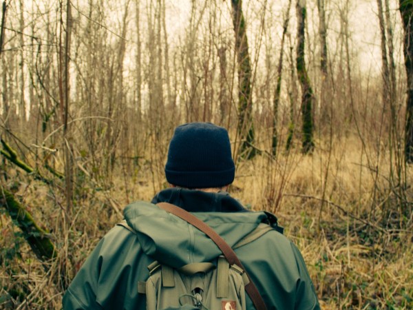 a person walking in the woods