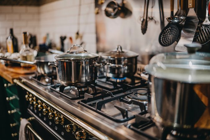 kitchen with pots and pans