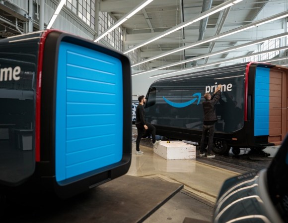 Amazon rivian electric delivery truck.