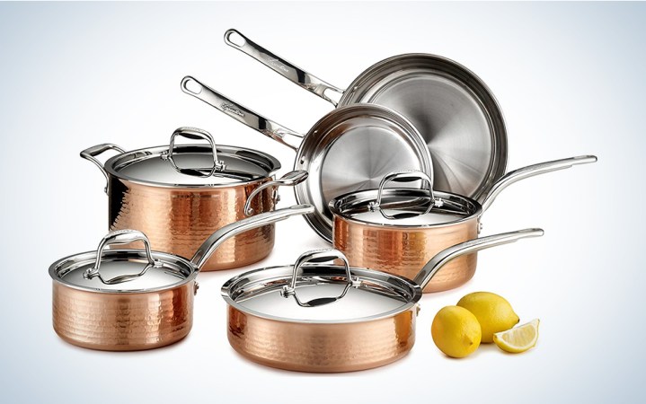  Lagostina Martellata Hammered Copper 18/10 Tri-Ply Stainless Steel Cookware Set