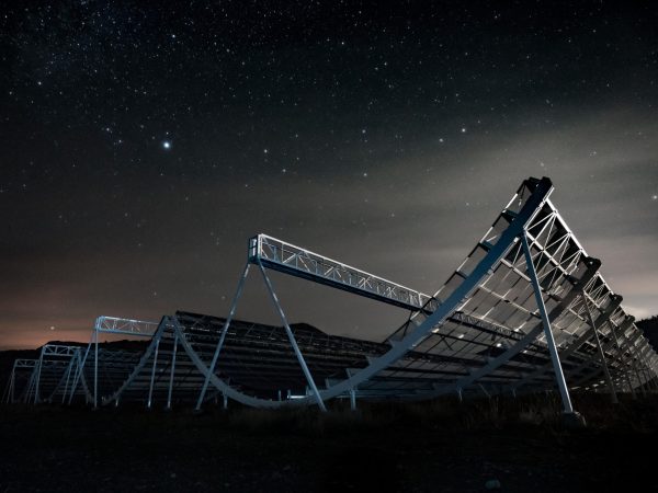 The Canadian Hydrogen Intensity Mapping Experiment (CHIME), pictured here, helped pin down the mysterious signals.