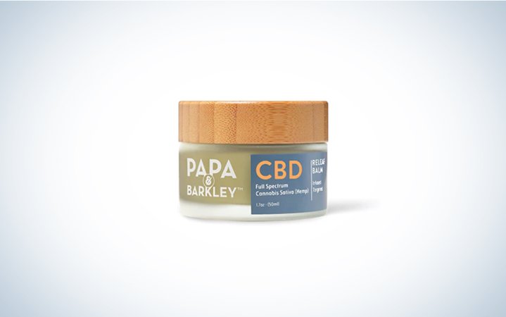  Papa & Barkley CBD balm on a blue and white background