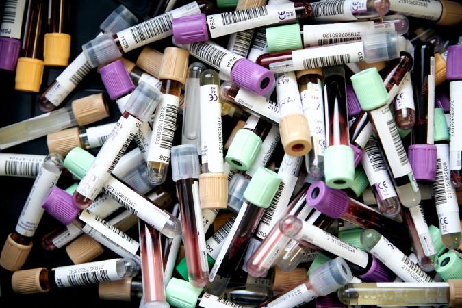 Blood vials at a bank or testing lab