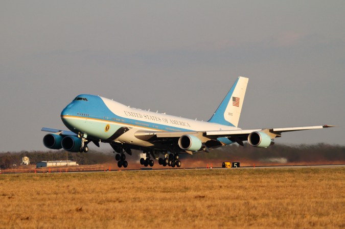 Air Force One does a practice landing and take off.