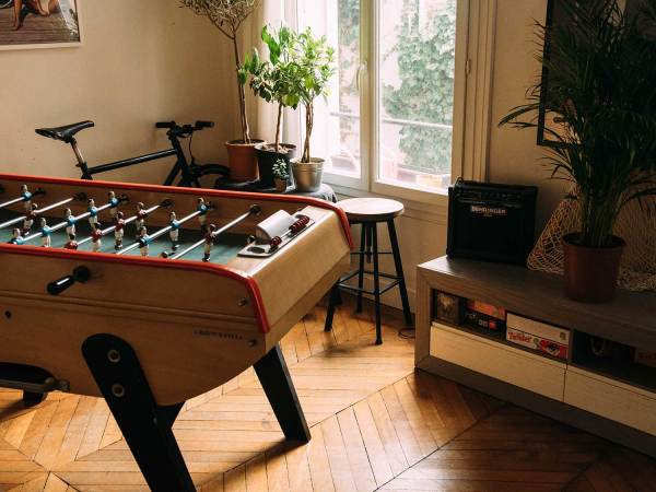 Foosball table in entertainment room.