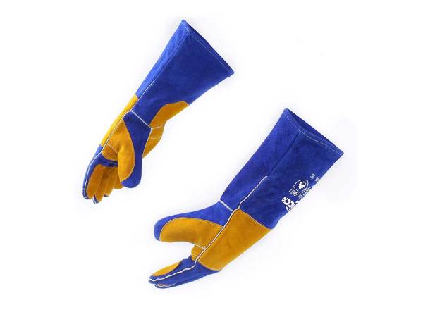  RAPICCA 16 Inches,932℉, Leather Forge/Mig/Stick Welding Gloves Heat/Fire Resistant, Mitts for Oven/Grill/Fireplace/Furnace/Stove/Pot Holder/Tig Welder/Mig/BBQ/Animal handling glove with 16 inches Extra Long Sleeve– Blue