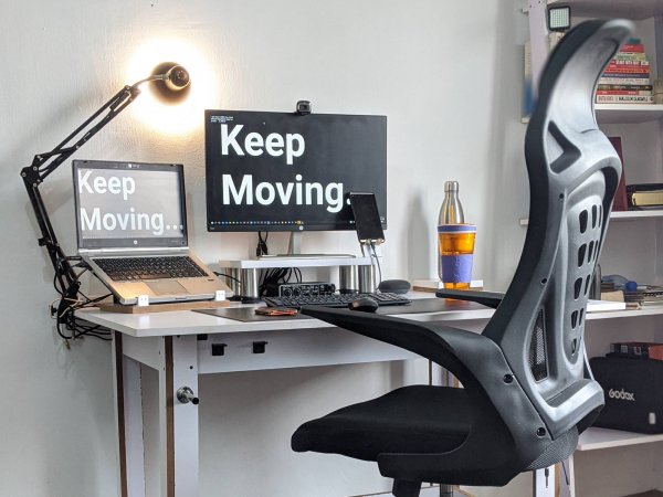 Work space at home with ergonomic chair.