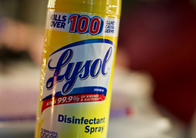 Yellow can of Lysol disinfectant spray