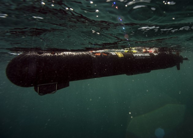 A robotic underwater vehicle in the ocean.