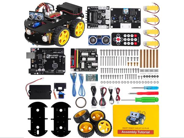  ELEGOO UNO R3 Project Smart Robot Car Kit V 3.0 Plus with UNO R3, Line Tracking Module, Ultrasonic Sensor, IR Remote Control etc. Intelligent and Educational Toy Car Robotic Kit for Arduino Learner