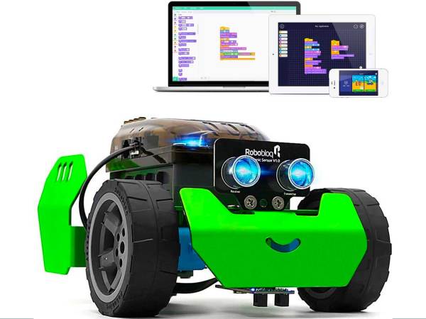  Robobloq STEM Metal Q-Scout Robot Mechanic Kit with Remote Control, Line Tracking, Ultrasonic Sensor, Music Playing for Kids Program Learning of Scratch, Arduino and Python(Basic Version)