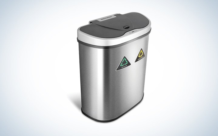  A Ninestar double compartment silver touchless trash can
