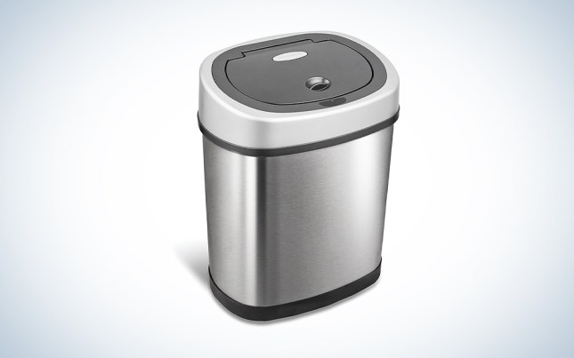 A Ninestars compact silver motion sensor trash can