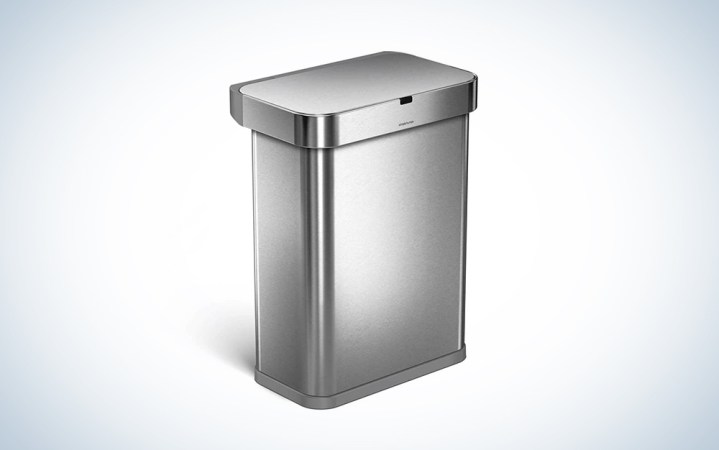  A Simplehuman silver smart trash can