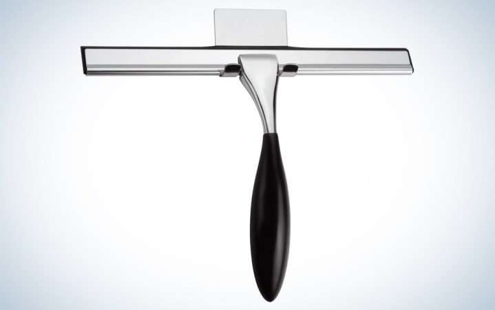  metal squeegee with a black handle in a mount