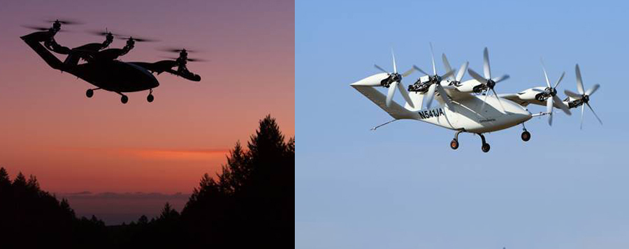 Joby air taxi prototypes in flight.