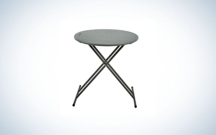  Round and charcoal folding table with black legs
