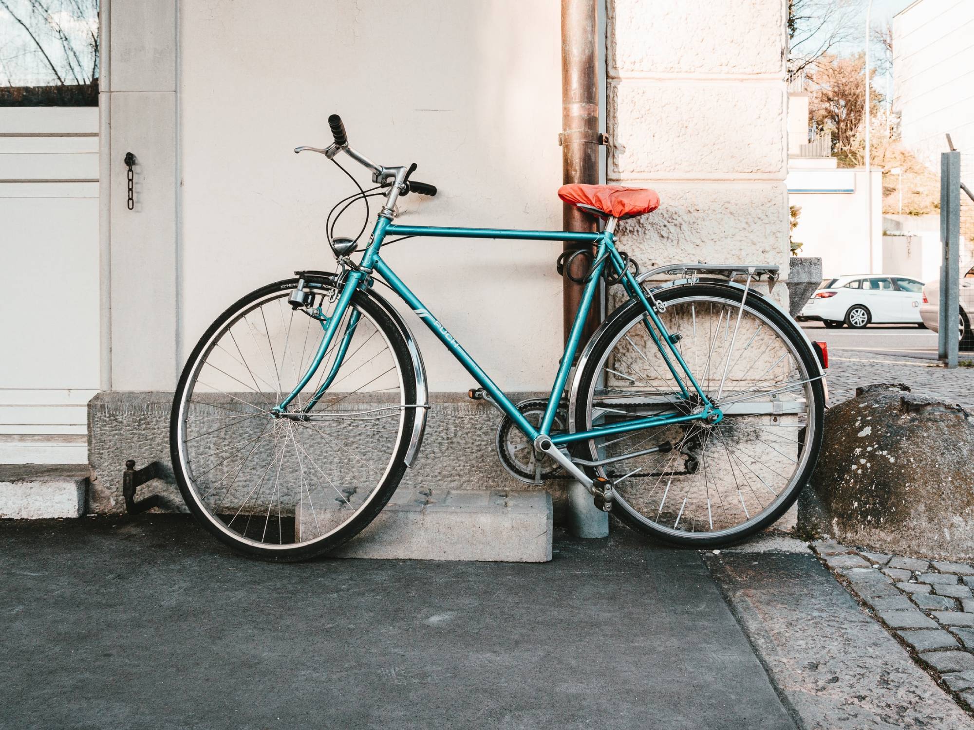 bike resting against wall