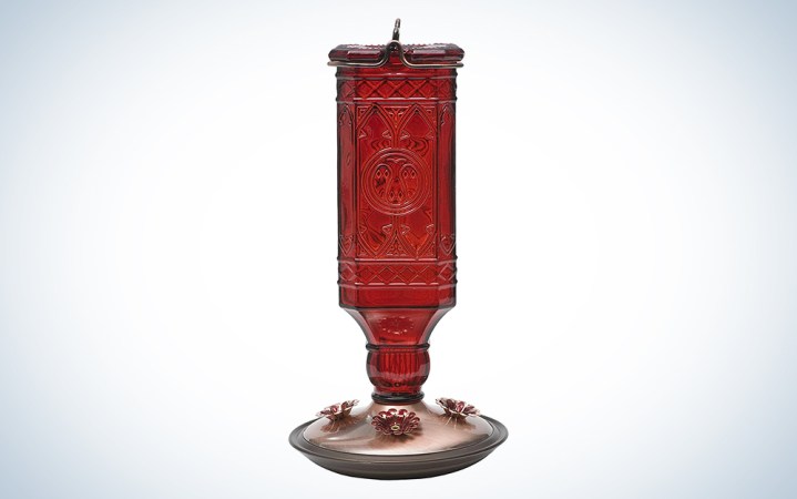  red antique glass bird feeder