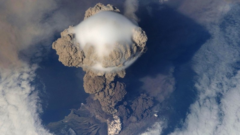 A plume of smoke following a volcanic eruption.