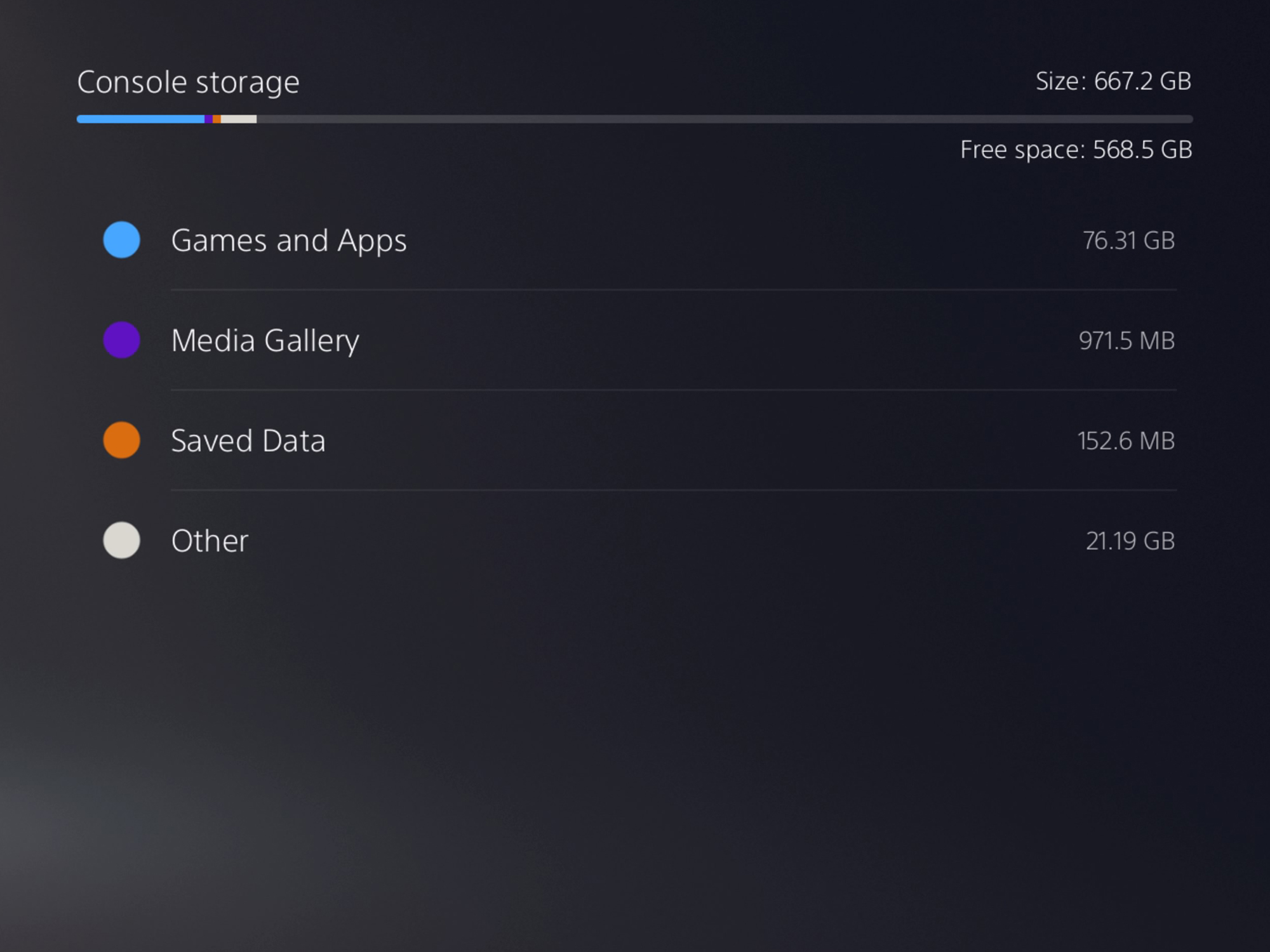 The storage menu inside the PlayStation 5 interface.