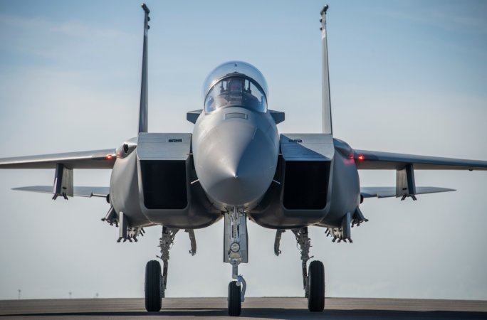 An F-15EX arrives at Eglin Air Force Base.