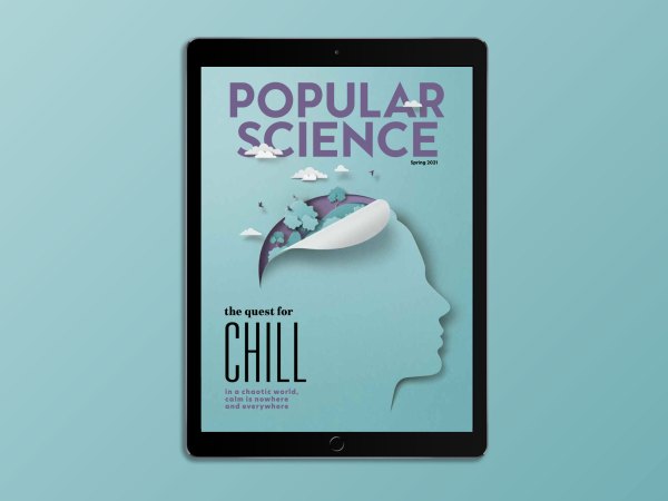The Spring 2020: Calm issue of PopSci on a tablet with a sea-green background