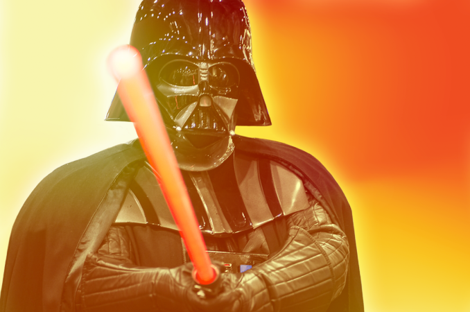Darth Vader weilding a lightsaber