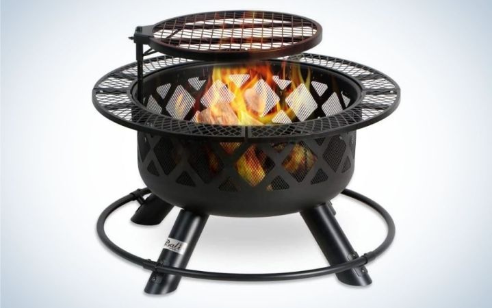  Black, metal wood burning outdoor fire pit