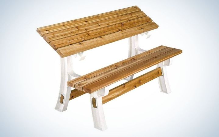  Rectangular, wood folding picnic table with bench