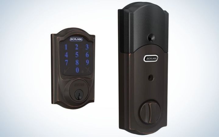  Rectangular, black smart lock with touch keypad using to control the lock 