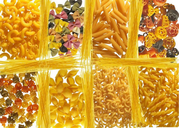 Pasta noodles in different shapes