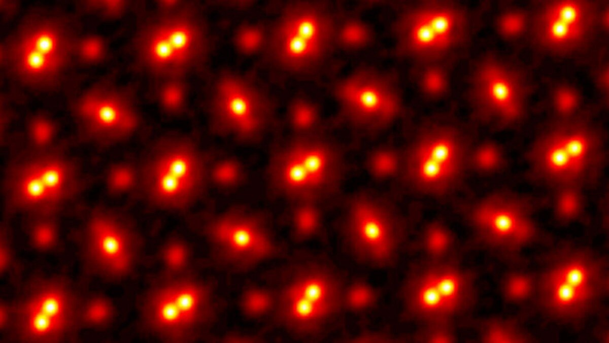 One of the smallest images ever created: atoms of oxygen, scandium, and praseodymium at a magnification of 10 million times.