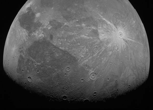 A close-up of Jupiter's moon Ganymede.