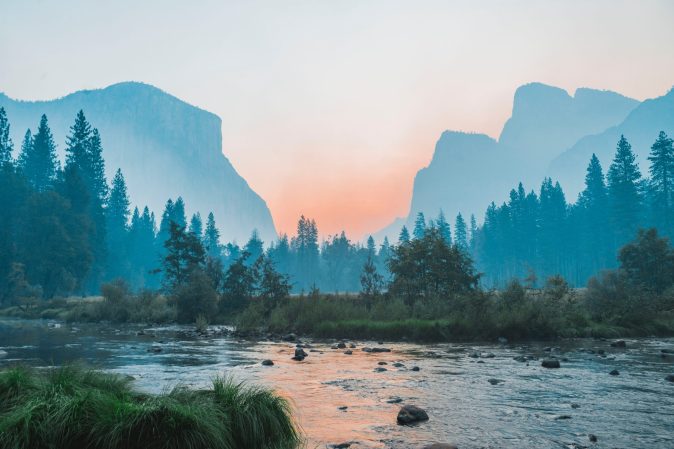 view of yosemite valley from the valley floor