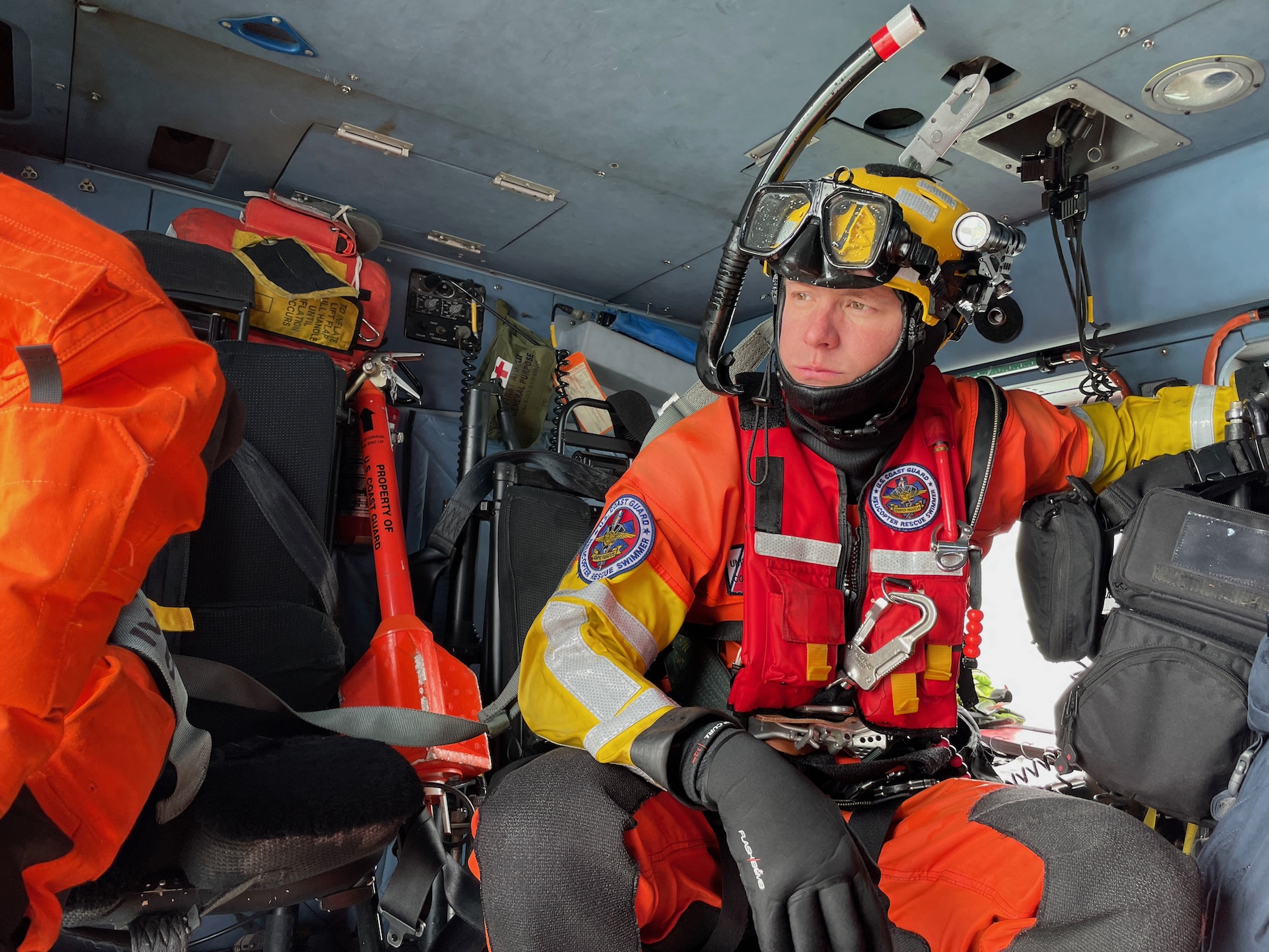 A rescue swimmer in the Coast Guard