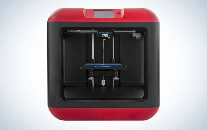  A red FlashForge Finder3D printer on a plain background.