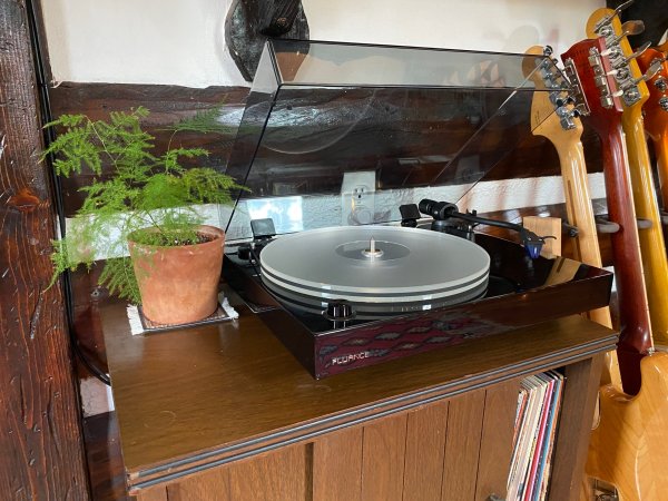 Fluance RT85 turntable on a stand