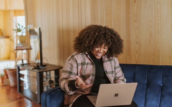 Woman working on laptop