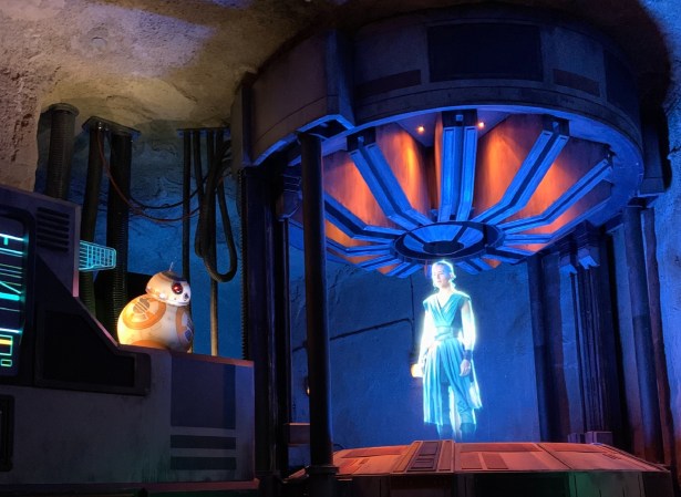 Rey Skywalker and BB8 hologram at Disneyworld