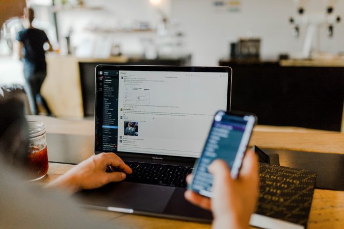 A person using slack on computer