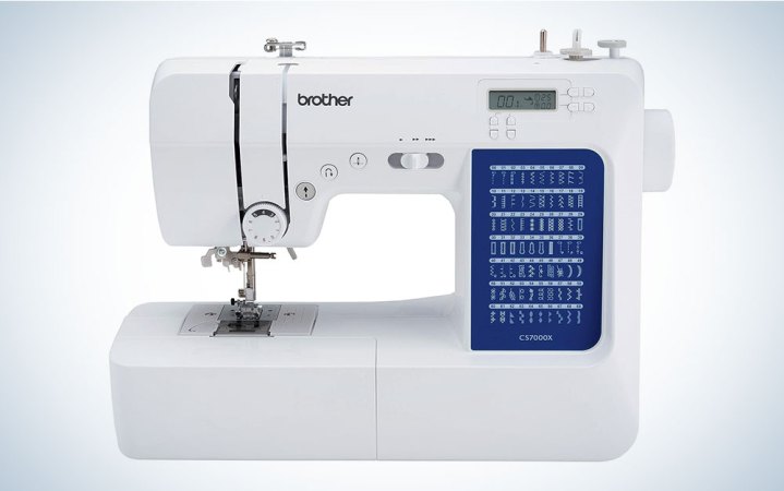  A Brother sewing machine on a blue and white background