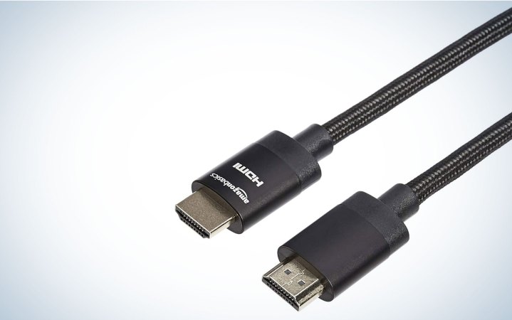  The Amazon Basics premium HDMI cable is a black, braided cable.