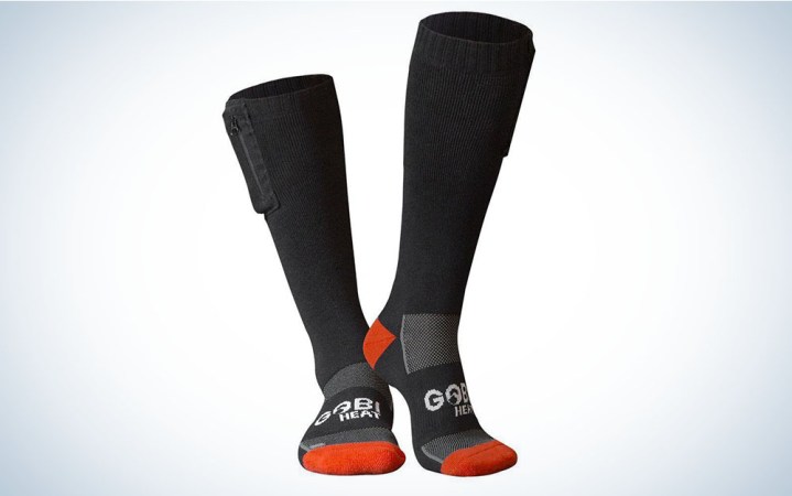  A pair of Gobi Tread heated socks on a plain background