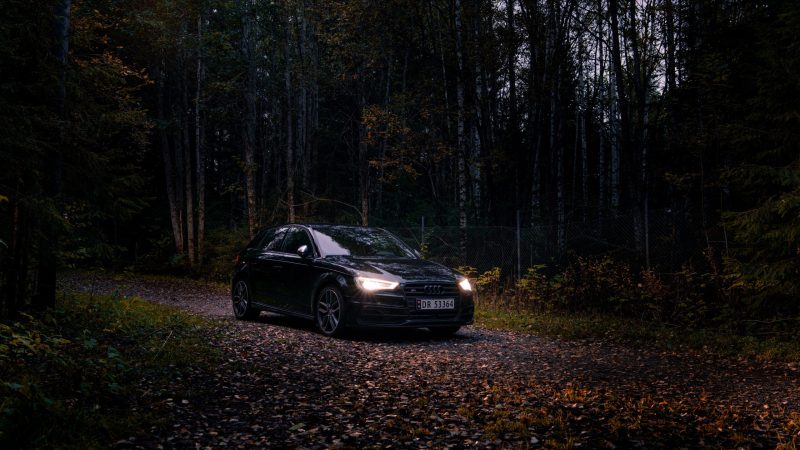 audi headlights on road