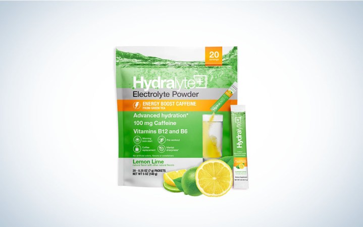  A Hydralyte electrolyte mix package on a plain background.