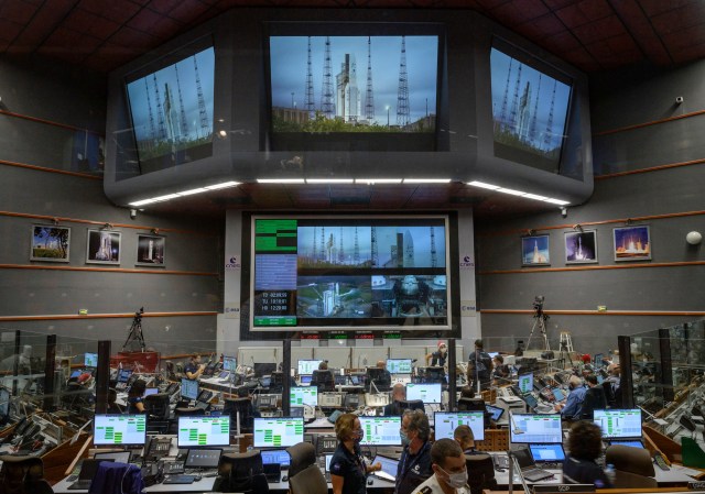 Guiana Space Center mission control during the James Webb Space Telescope launch on Christmas Day