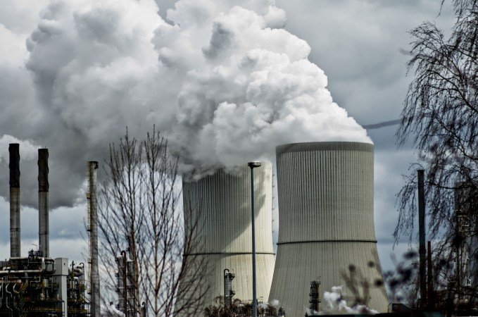 Cooling tower at coal fired power station.