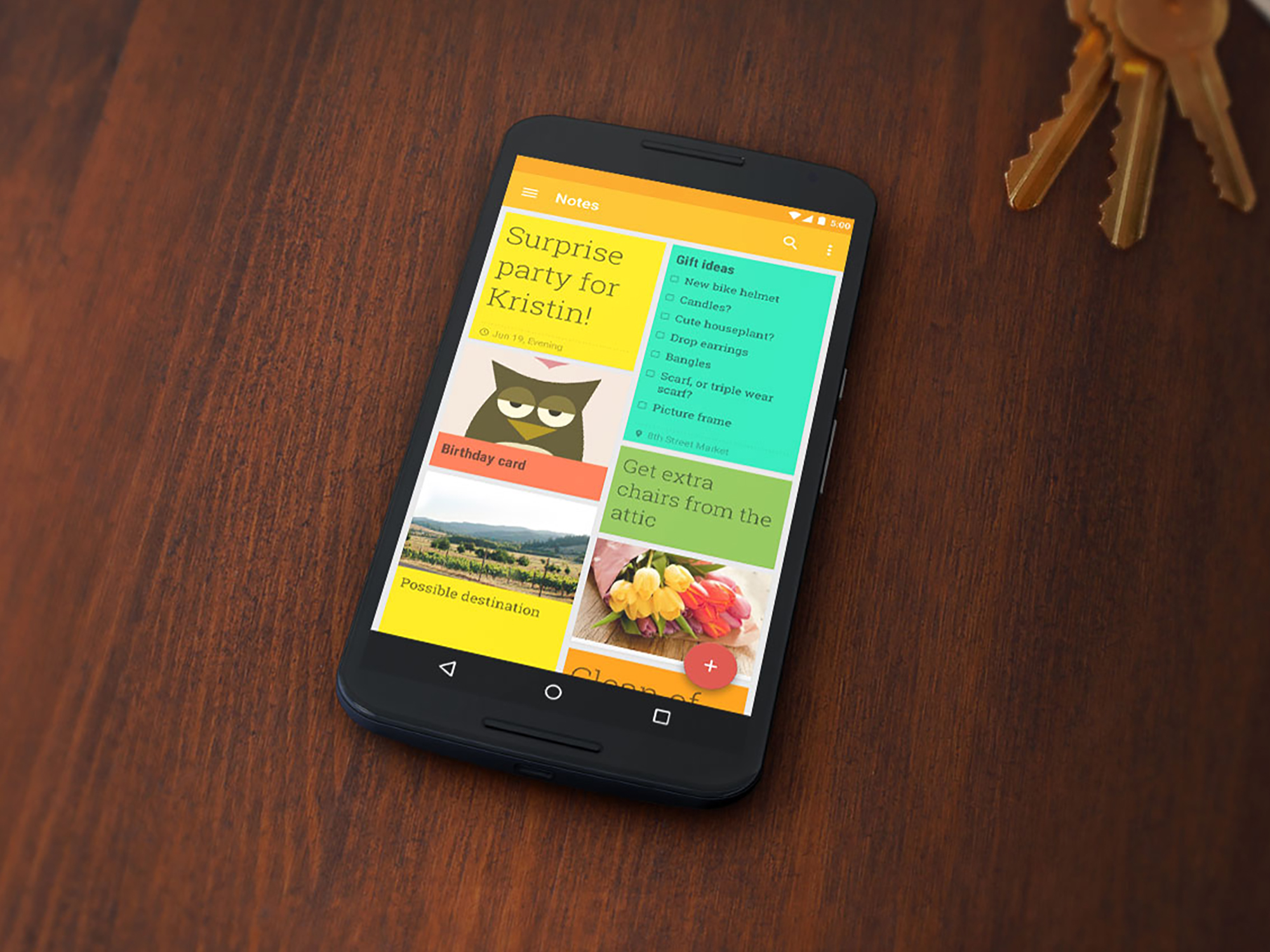 phone showing google keep on screen