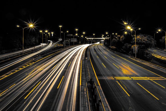 a highway at night